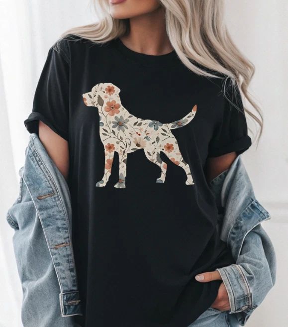 Floral Labrador Retriever Shirt, Dog Mom Tee, Boho Gift for Dog Lovers, Size All