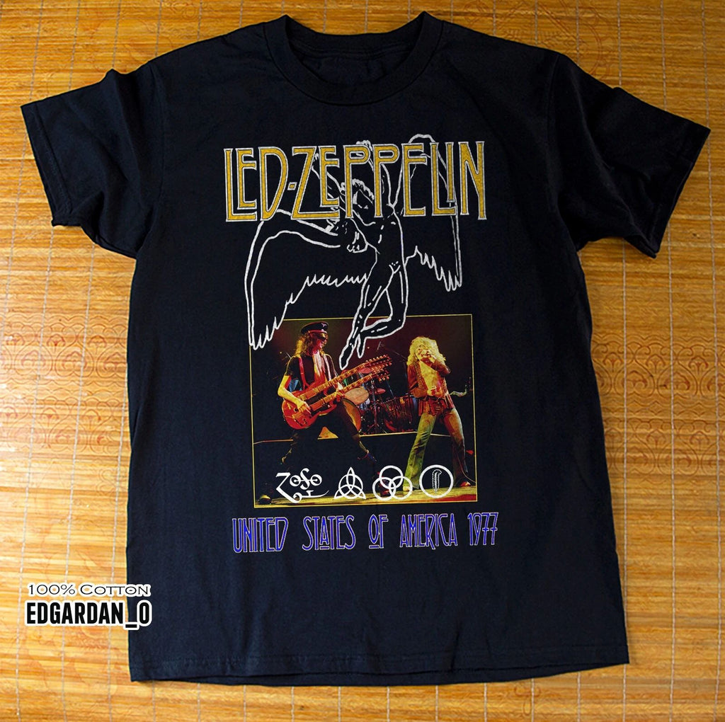 LED ZEPPELIN Band Live Concert 1977 Black Unisex T-shirt Size S-5XL
