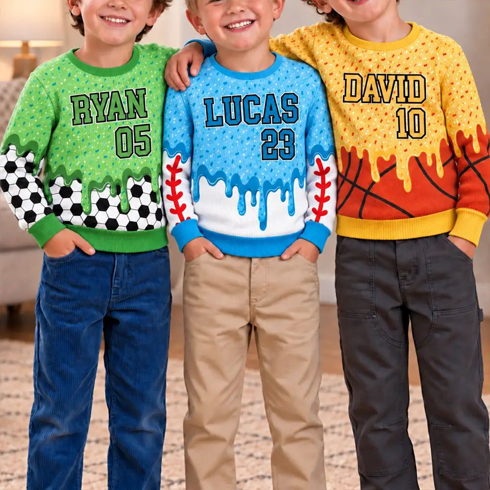 Custom Name Ice Cream Drip For Baseball Basketball Football Lovers - Personalized Unisex Ugly Sweater
