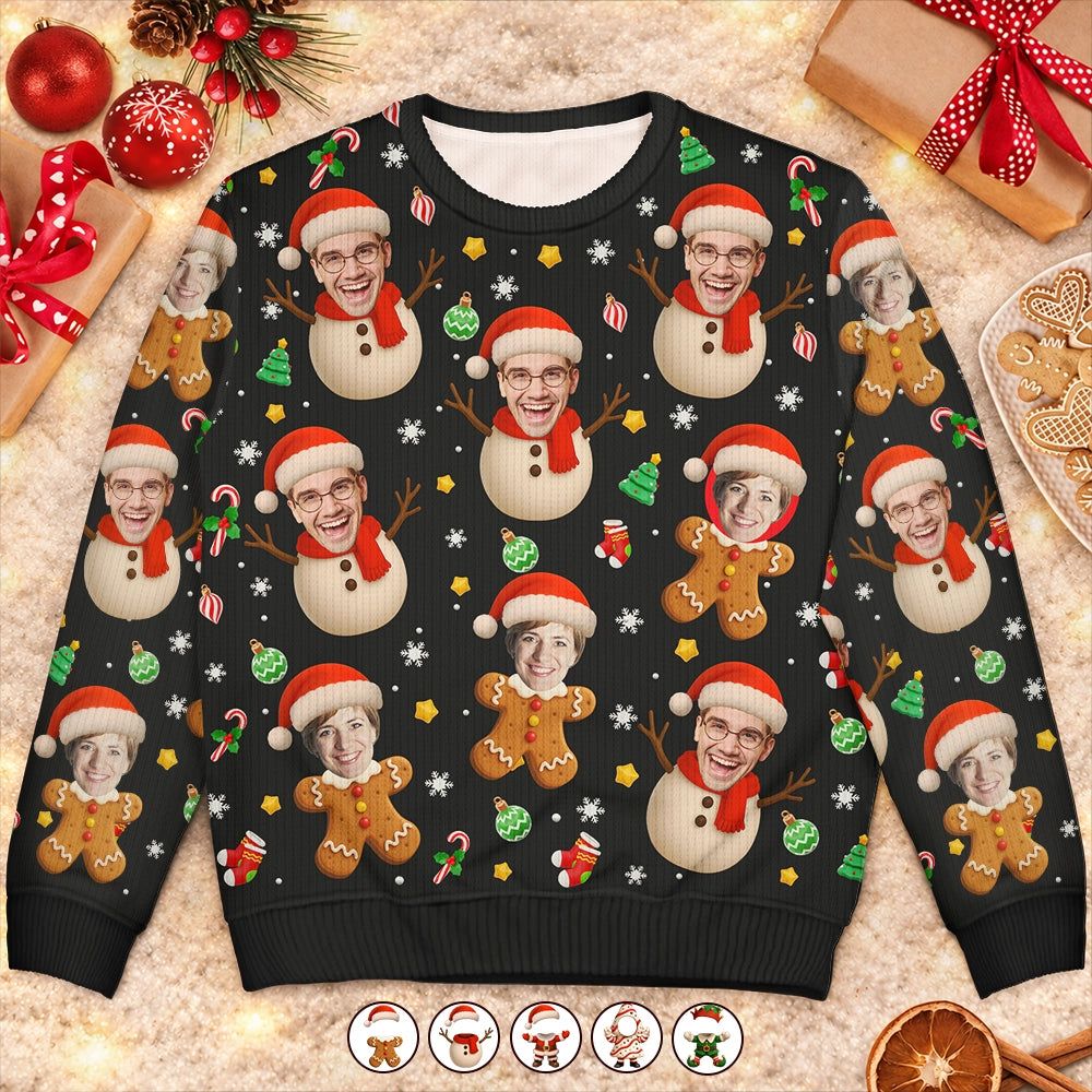 Custom Photo Christmas Characters Funny Face - Personalized Unisex Ugly Sweater