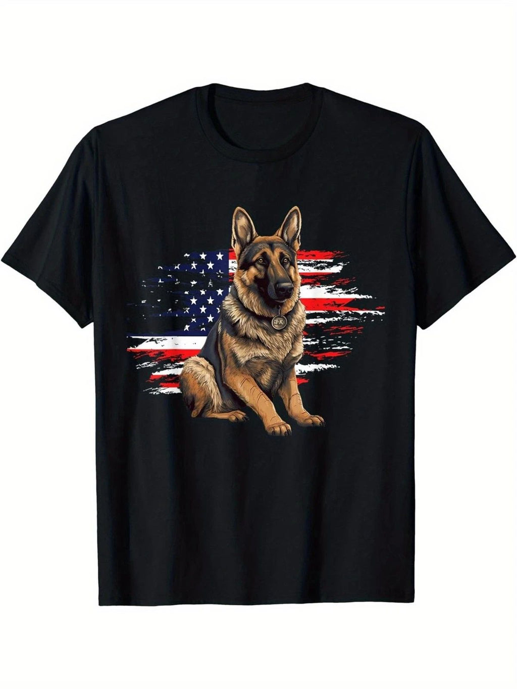 German Shepherd Dog Lover T-Shirt - Flag Patriotic Design with German Shepherd