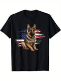 German Shepherd Dog Lover T-Shirt - Flag Patriotic Design with German Shepherd