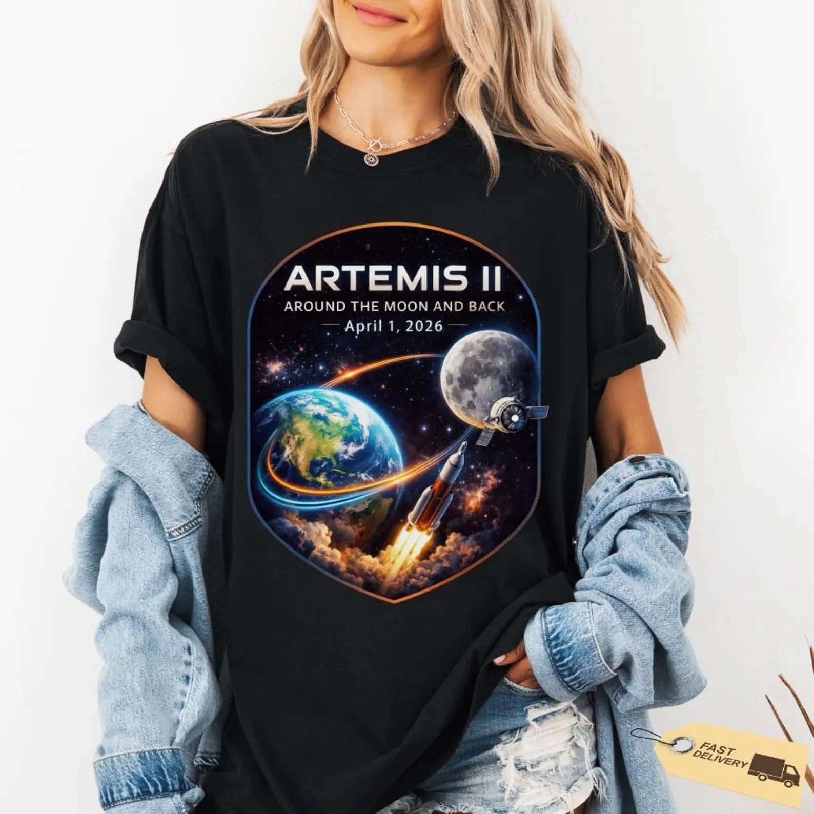 Artemis II Journey Around Moon & Back 2026 T-Shirt Retro Space Enthusiast S-5XL