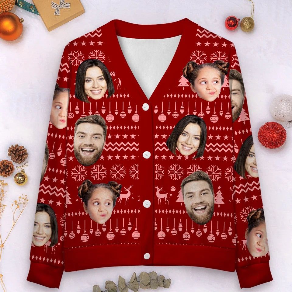 Custom Photo Christmas Is A Reminder Of The Joy That Family Brings - Family Personalized Custom Ugly Christmas Cardigan - Christmas Gift For Family