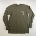 Vans T-Shirt Mens Small Olive Green Cotton Long Sleeve Graphic Print Classic Fit