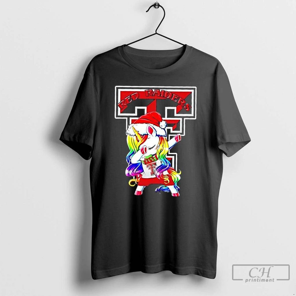 Classic Texas Tech Red Raiders Football X Unicorn Santa Hat Dabbing Merry Christmas T Shirts