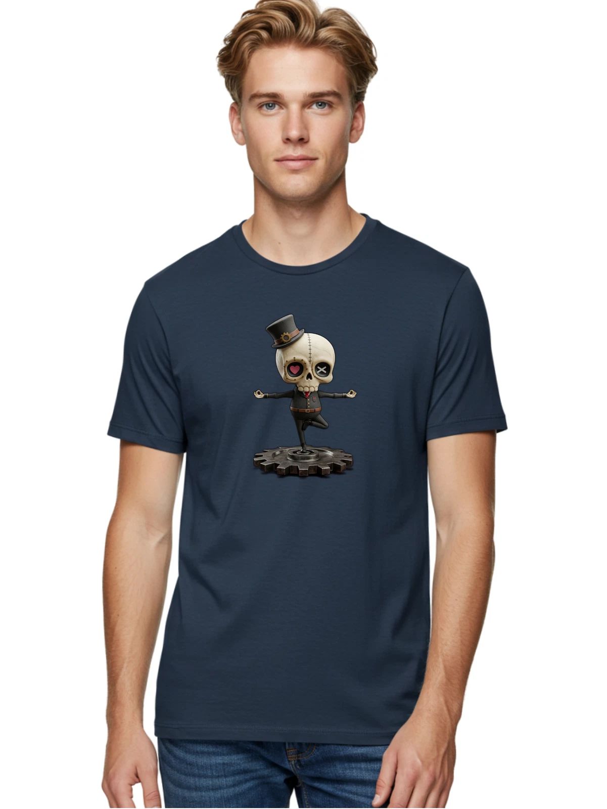 Steampunk-Skull-Yoga-Pose Mens Graphic Tee, 100% Cotton, Casual Summer Wear