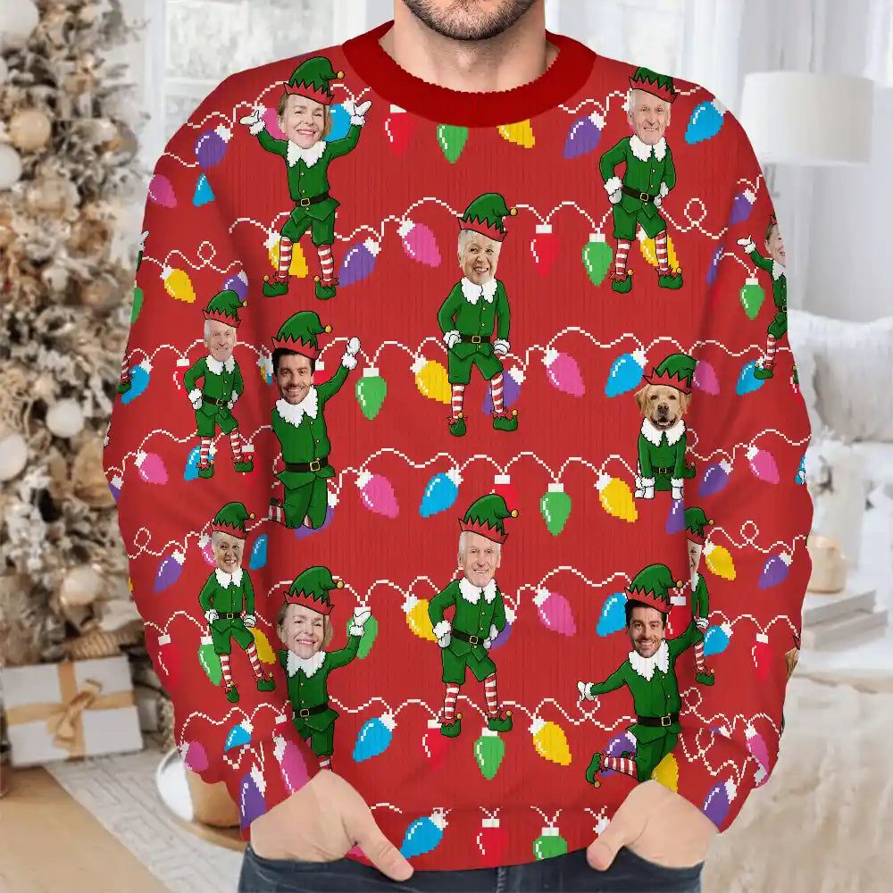 Custom Photo Christmas Family Elves - Personalized Unisex Ugly Sweater