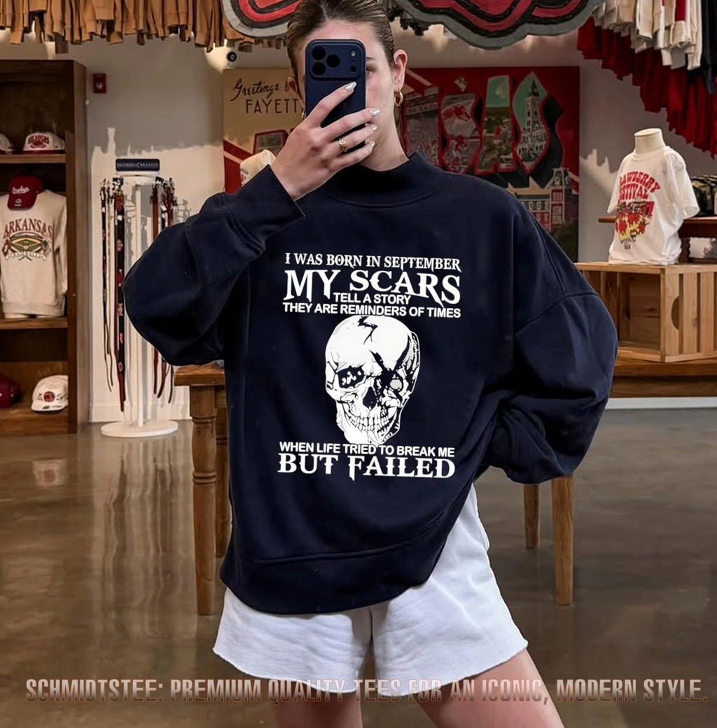 I Was Born in September My Scars Tell a Story Skull shirt