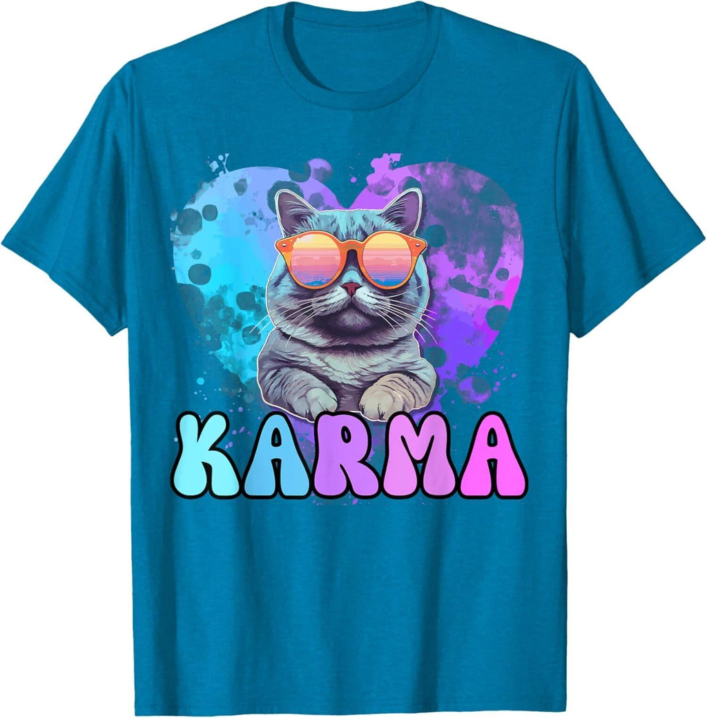 Cute Funny Cat Lover Heart Shape Karma Design Unisex T-Shirt