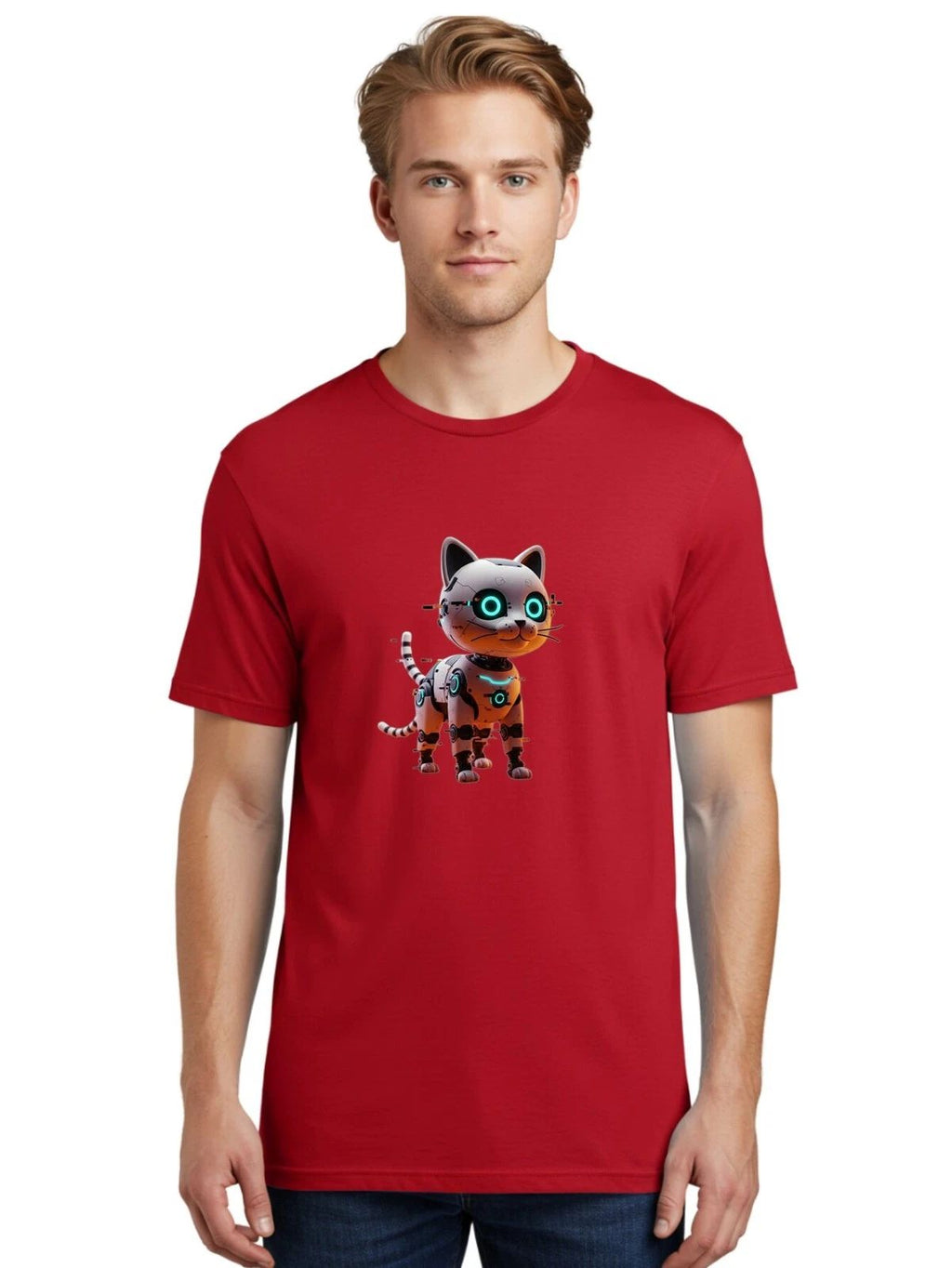 Robot-Cat-1 Mens Graphic Tee, 100% Cotton, Casual Summer Wear
