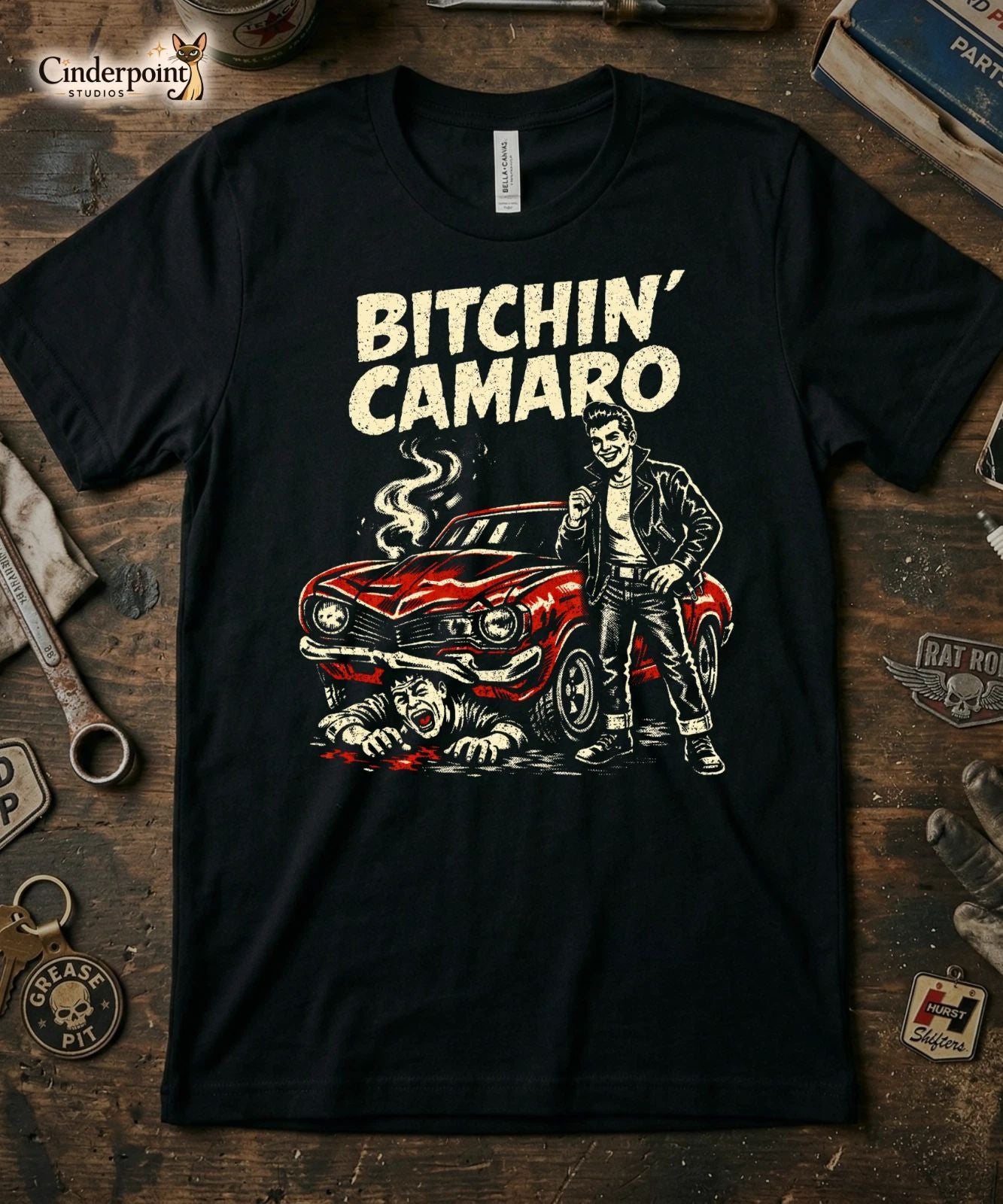 Bitchin Camaro T-Shirt Retro Muscle Car Graphic Tee Punk Greaser XS-5X