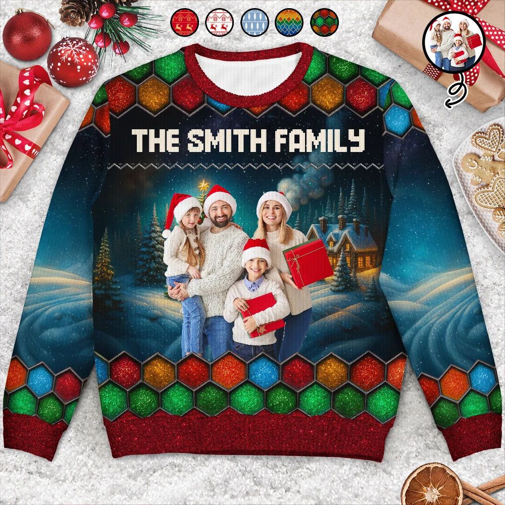 Custom Photo Family Beties With Winter Scene - Personalized Unisex Ugly Sweater