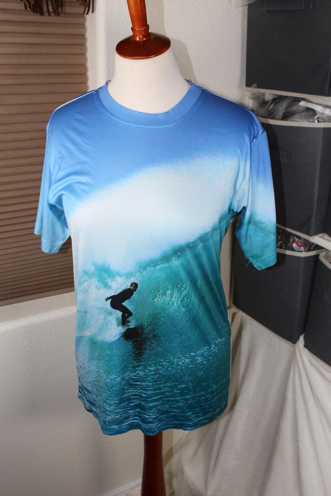 Get a Life Mens Shirt Small Surfing short sleeve Blue Green Polyester