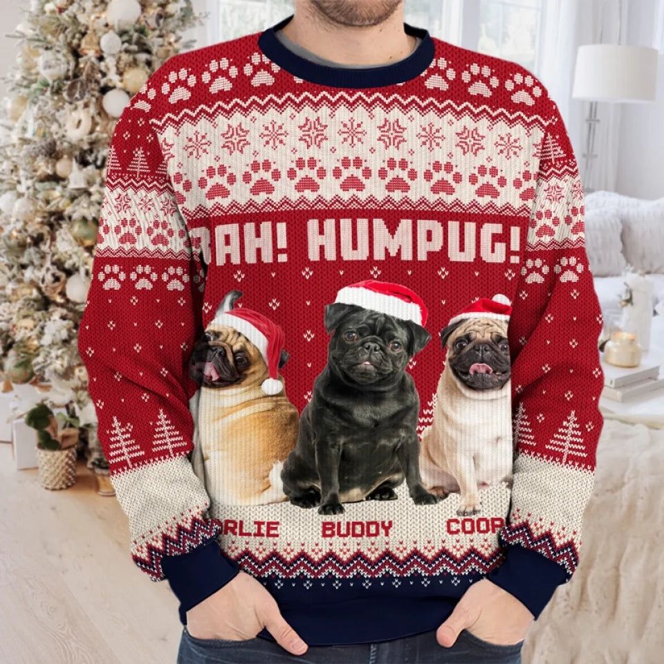 Custom Photo Happiness Is A Warm Puppy - Dog & Cat Personalized Custom Ugly Sweatshirt - Unisex Wool Jumper - Christmas Gift For Dog Lovers, Pug Lovers