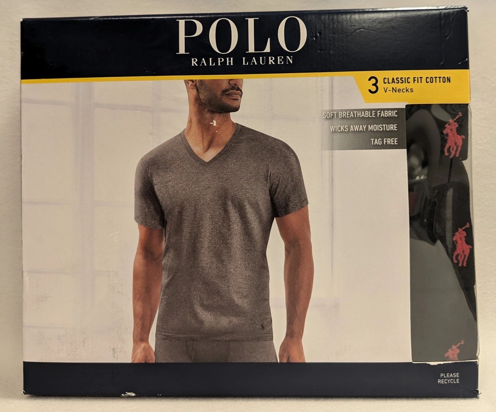 POLO RALPH LAUREN Men's Classic Fit Crew Neck T-Shirt 3-PK Black RED Pony MEDIUM