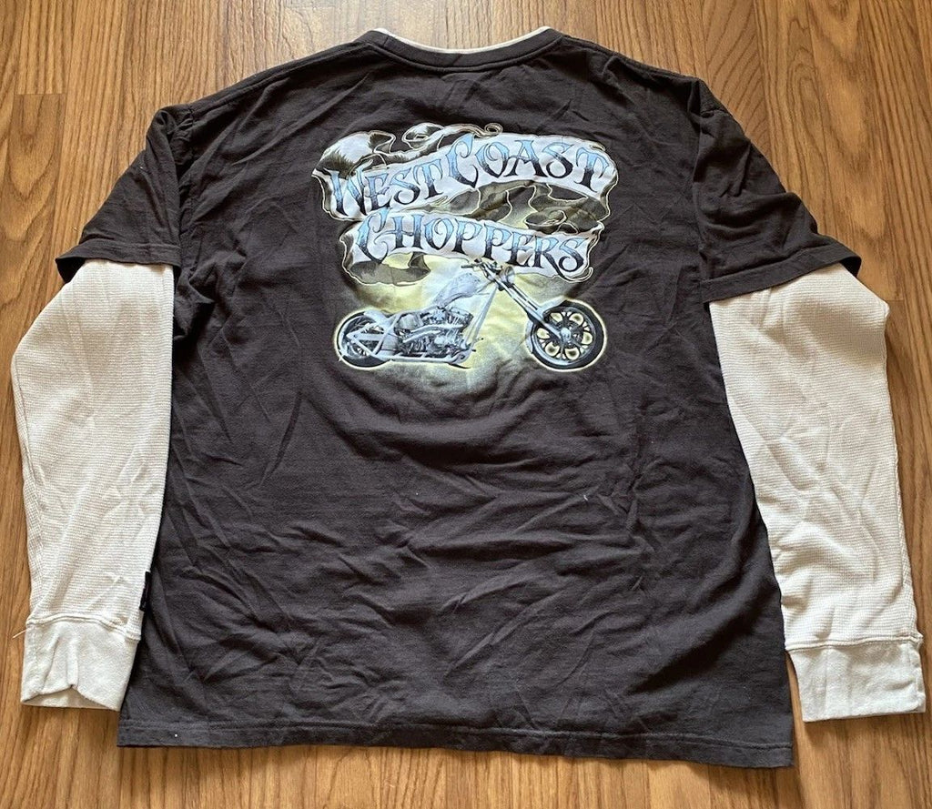 Vintage West Coast Choppers Shirt Men XL Brown Double Side Layer Thermal Tee Y2K