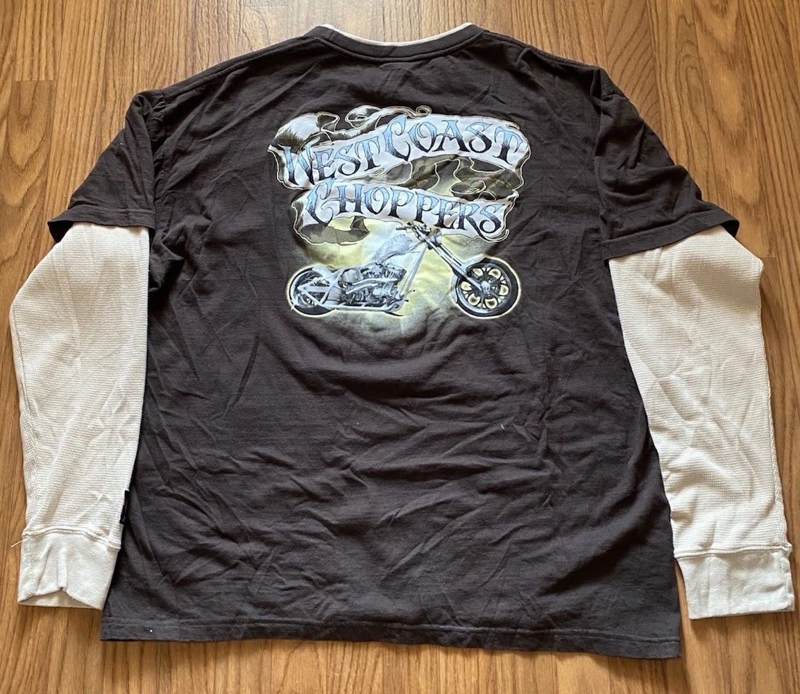 Vintage West Coast Choppers Shirt Men XL Brown Double Side Layer Thermal Tee Y2K