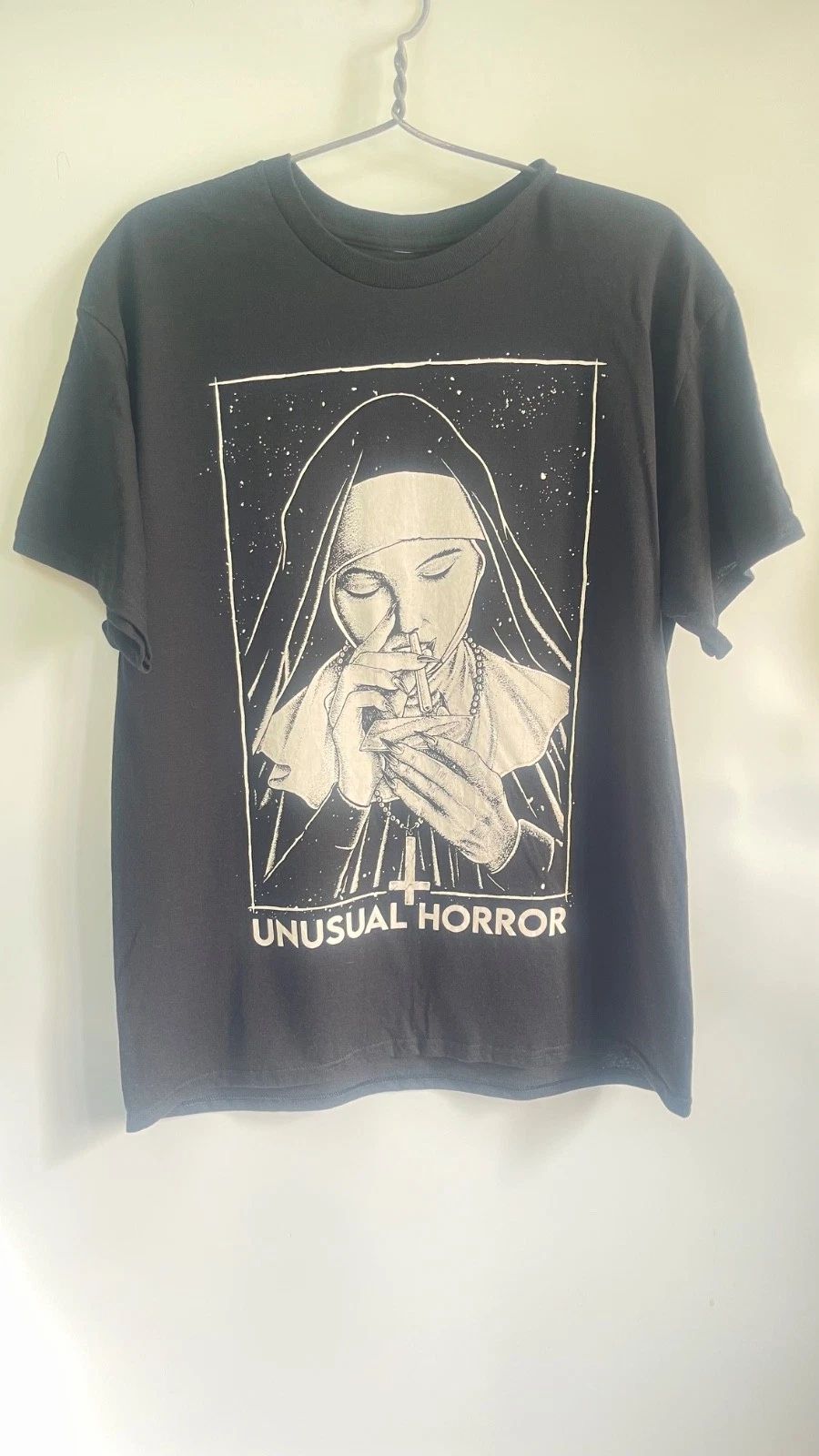 Unusual Horror T Shirt Gothic Nun Graphic Black Tee Mens L Streetwear