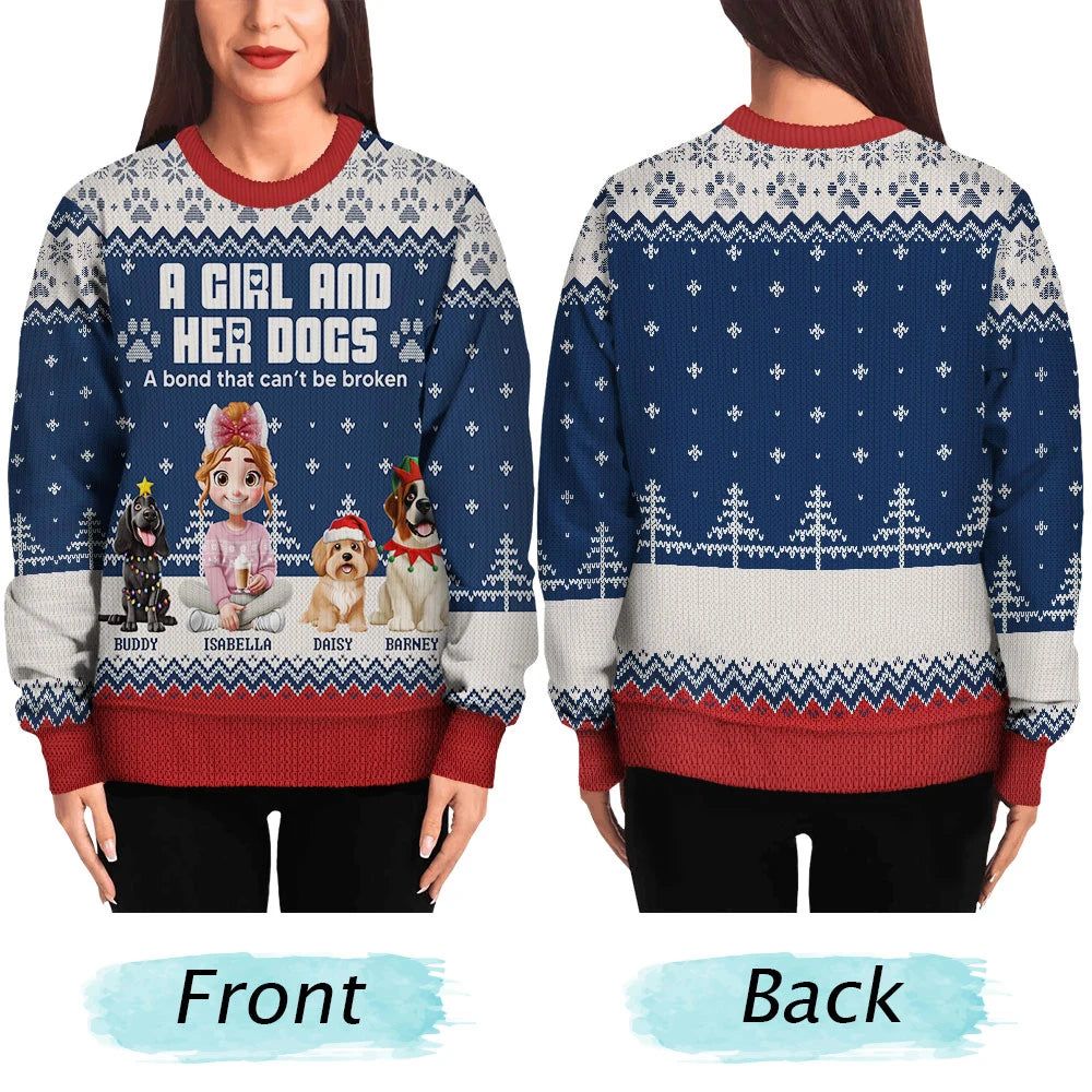 A Girl And Her Dogs - Personalized Unisex Ugly Sweater