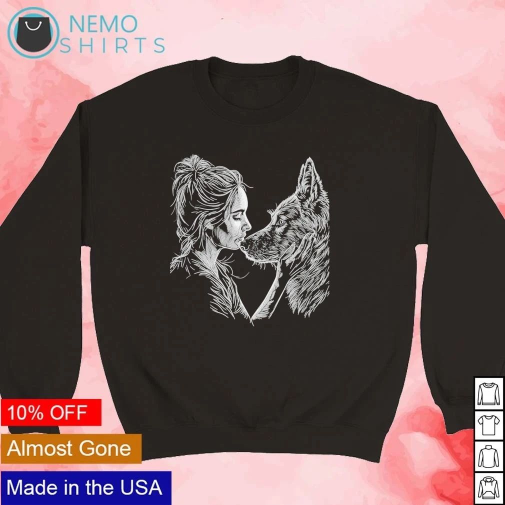 Girl and German Shepherd Dog Line Art pet portrait shirt