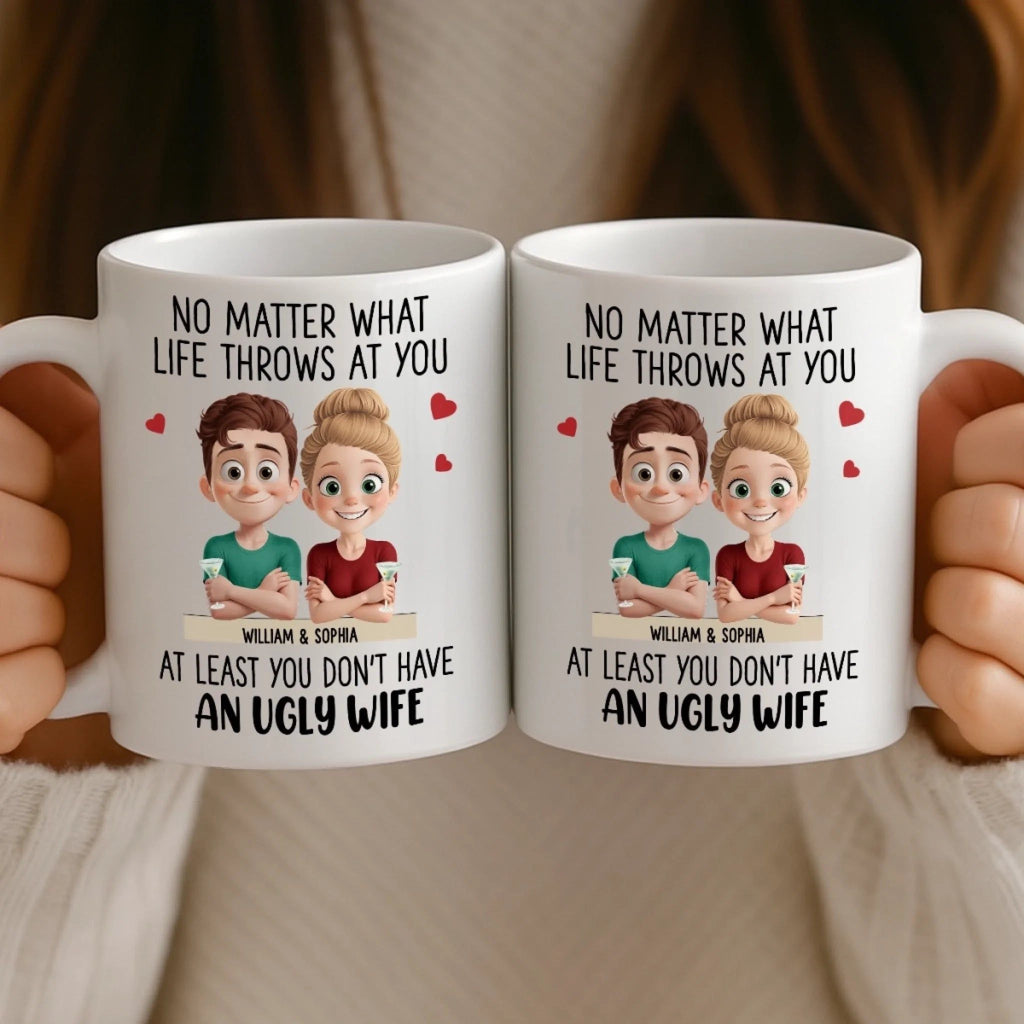 Custom Mug - Personalized Anniversary Wedding Gifts For Husband, Wife, Couple - Zero Ugly Wife Detected