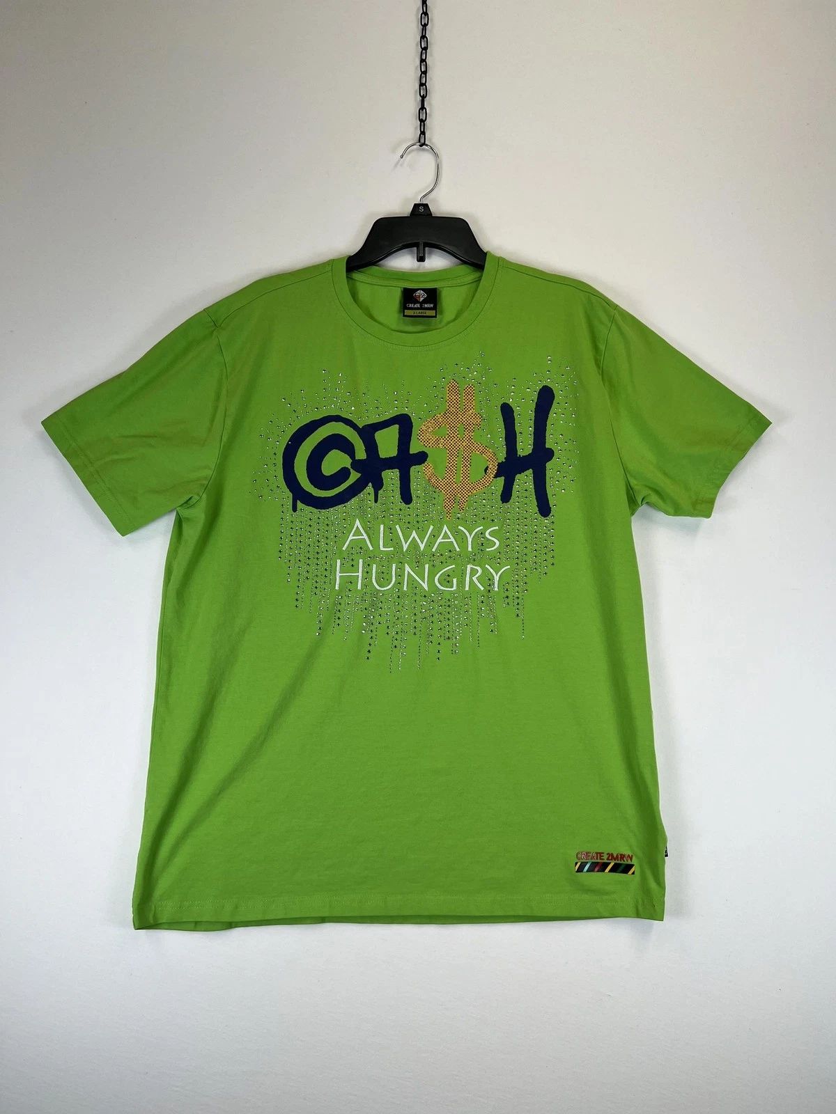Create 2MRW Shirt Mens XL Green Always Hungry Graphic Tee Cotton Spandex Trendy