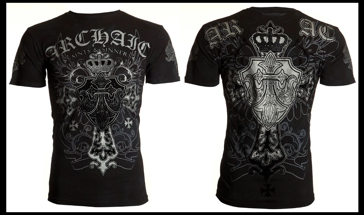 ARCHAIC by AFFLICTION Black SINESTRO Short Sleeve Slim Fit Y2K T-shirt NWT