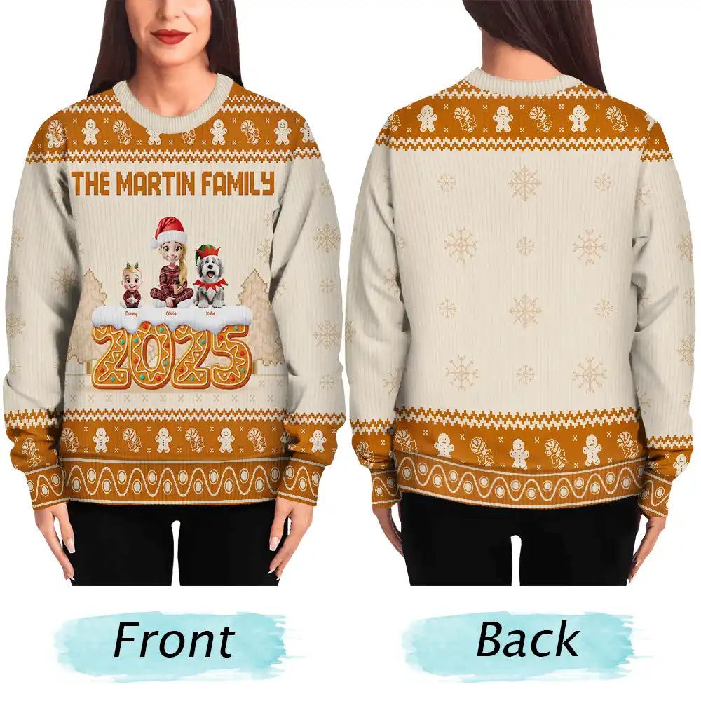 Christmas Gingerbread Family 3D Effect - Personalized Unisex Ugly Sweater