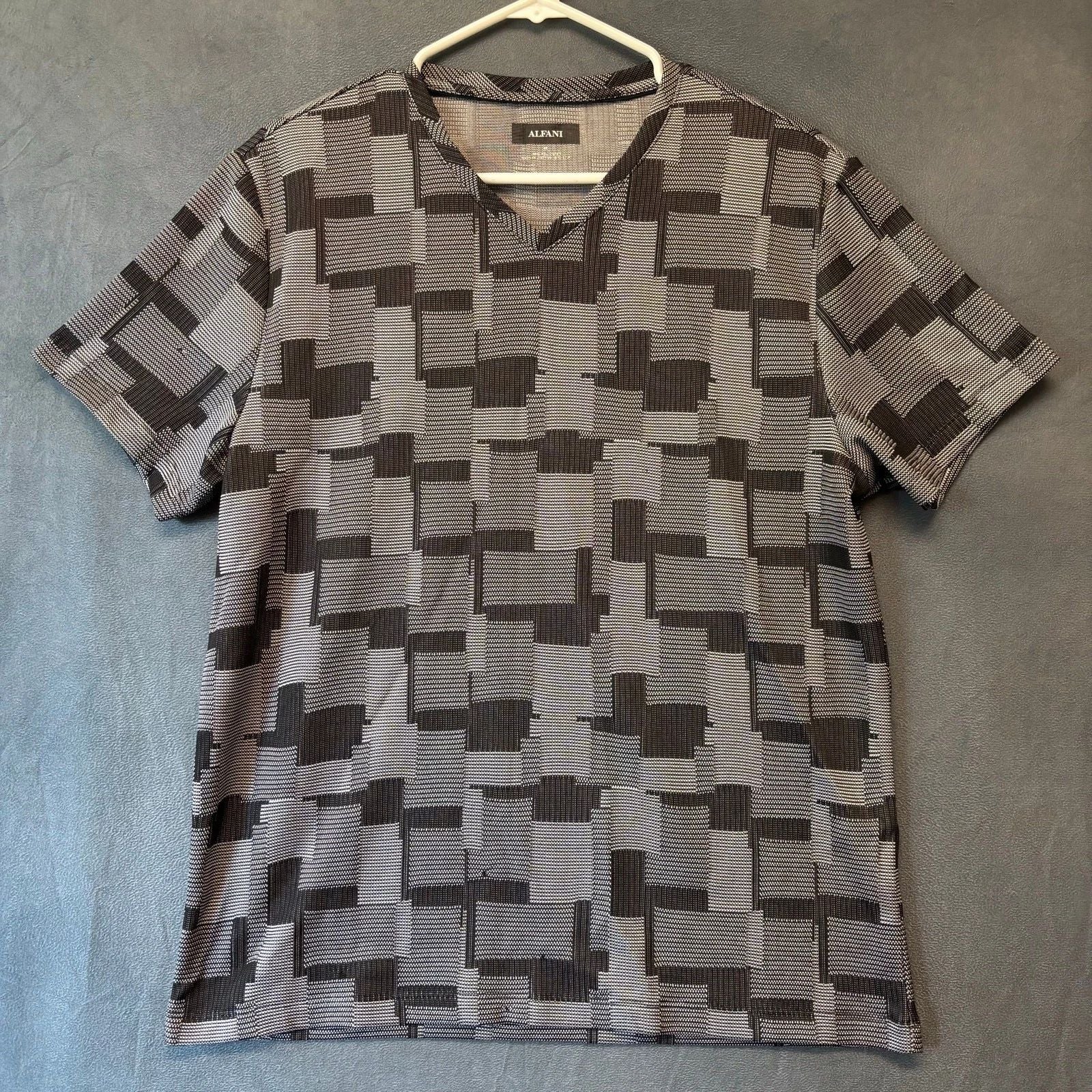 Alfani Geometric Y2K Revival Shirt Medium Quiet Luxury Retro Black Gray Club