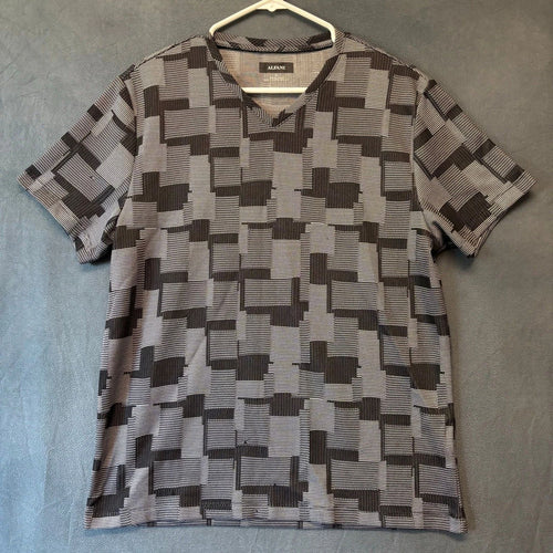 Alfani Geometric Y2K Revival Shirt Medium Quiet Luxury Retro Black Gray Club