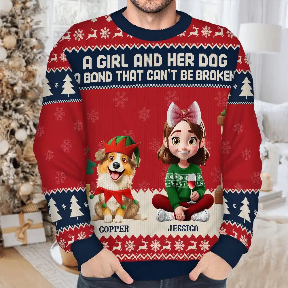 A Girl And Her Dogs A Bond That Can't Be Broken - Personalized Unisex Ugly Sweater