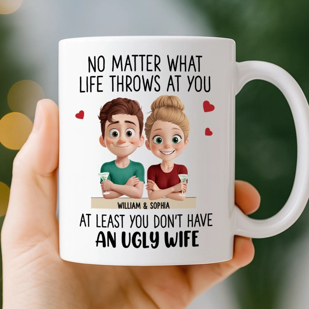 Custom Mug - Personalized Anniversary Wedding Gifts For Husband, Wife, Couple - Zero Ugly Wife Detected
