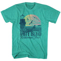Jaws Vintage Amity Island Welcome Postcard Men's T Shirt Sunset Green Heather
