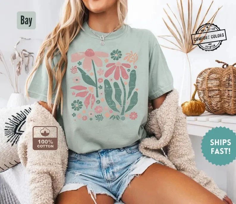 Retro Boho Daisy Comfort Tee Floral Shirt