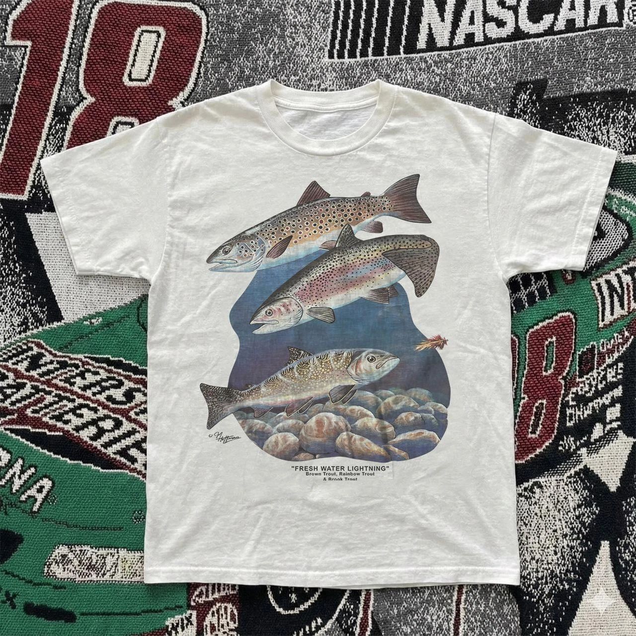 Vintage Style 90s Trout Fresh Water Lightning Angler Fly Fishing T Shirt