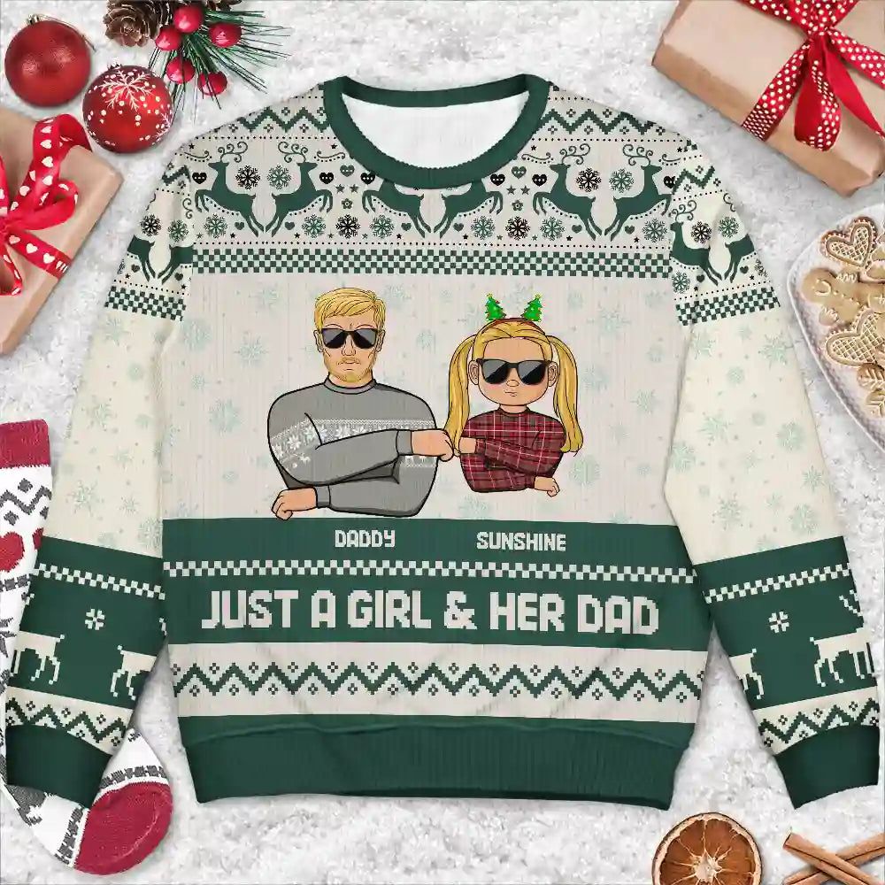 Christmas A Dad & His Girl - Personalized Unisex Ugly Sweater