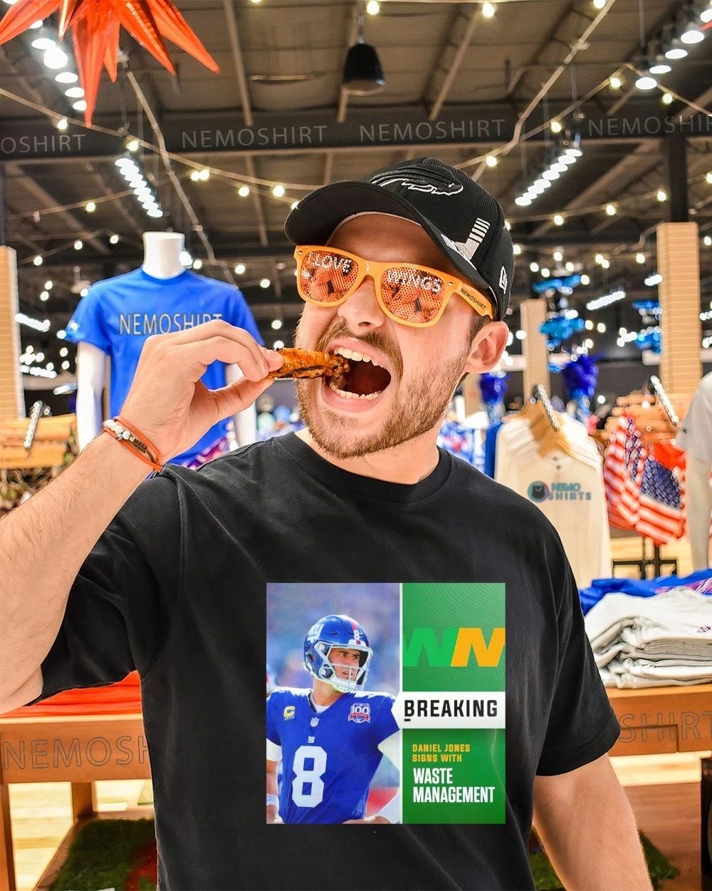 Daniel Jones New York Giants Breaking News Signs with Waste Management shirt
