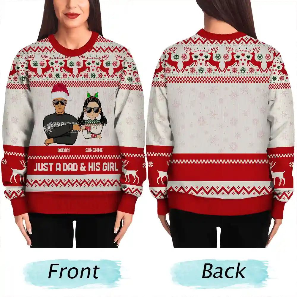 Christmas A Dad & His Girl - Personalized Unisex Ugly Sweater