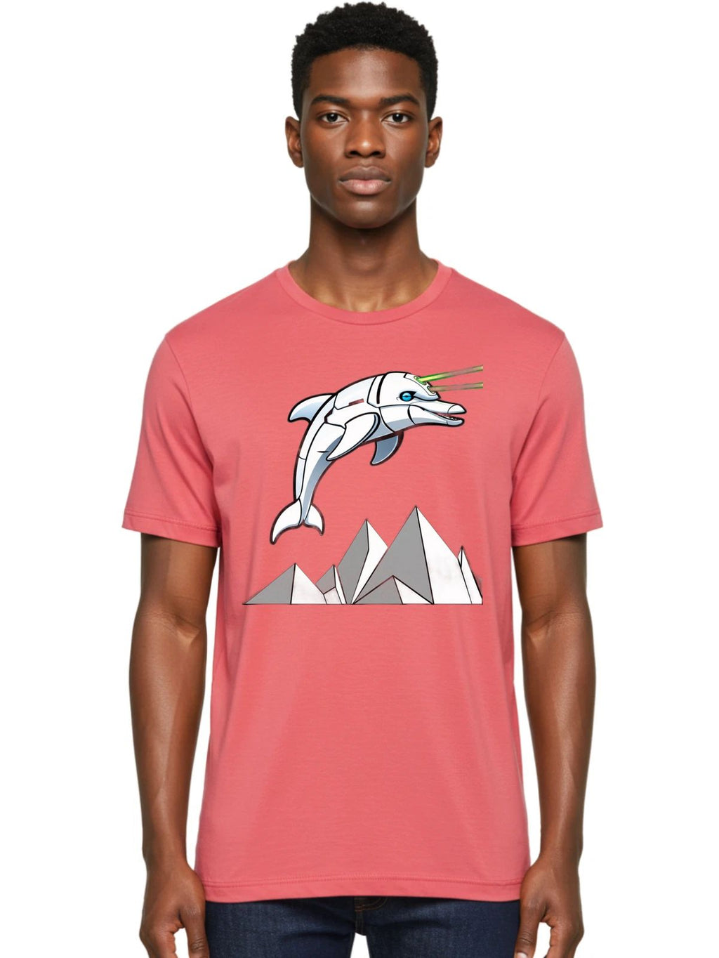 Robot-Dolphin Mens Graphic Tee, 100% Cotton, Casual Summer Wear
