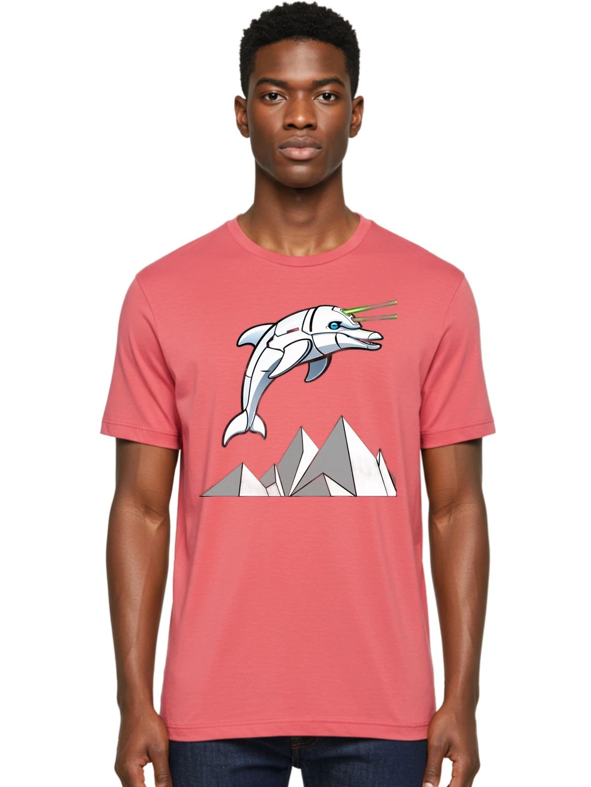 Robot-Dolphin Mens Graphic Tee, 100% Cotton, Casual Summer Wear