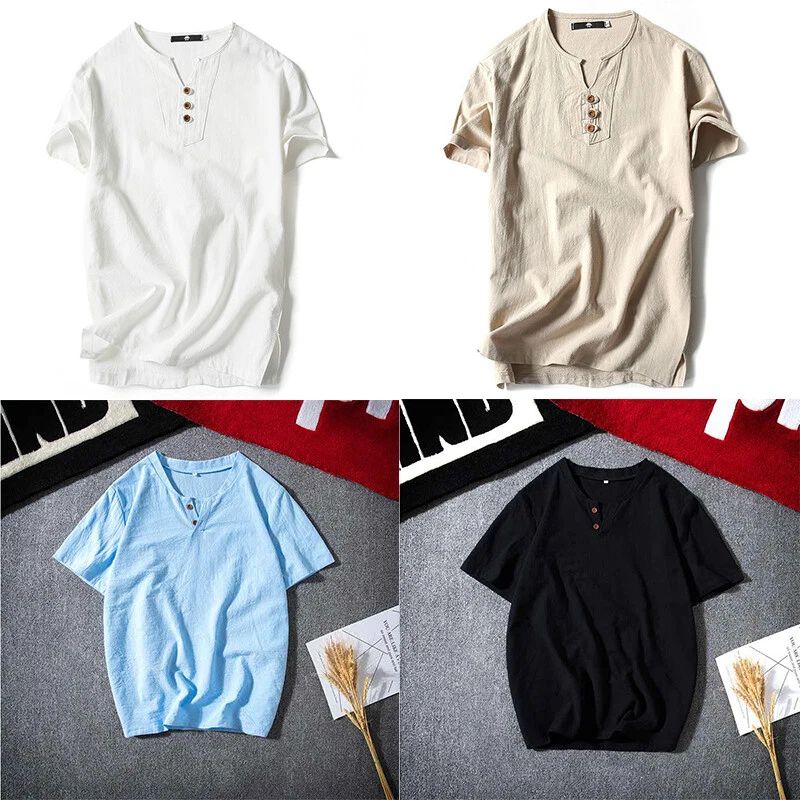 T-shirt Men's Retro Cotton and Linen Trendy T-shirt Short-Sleeved Half Sleeves