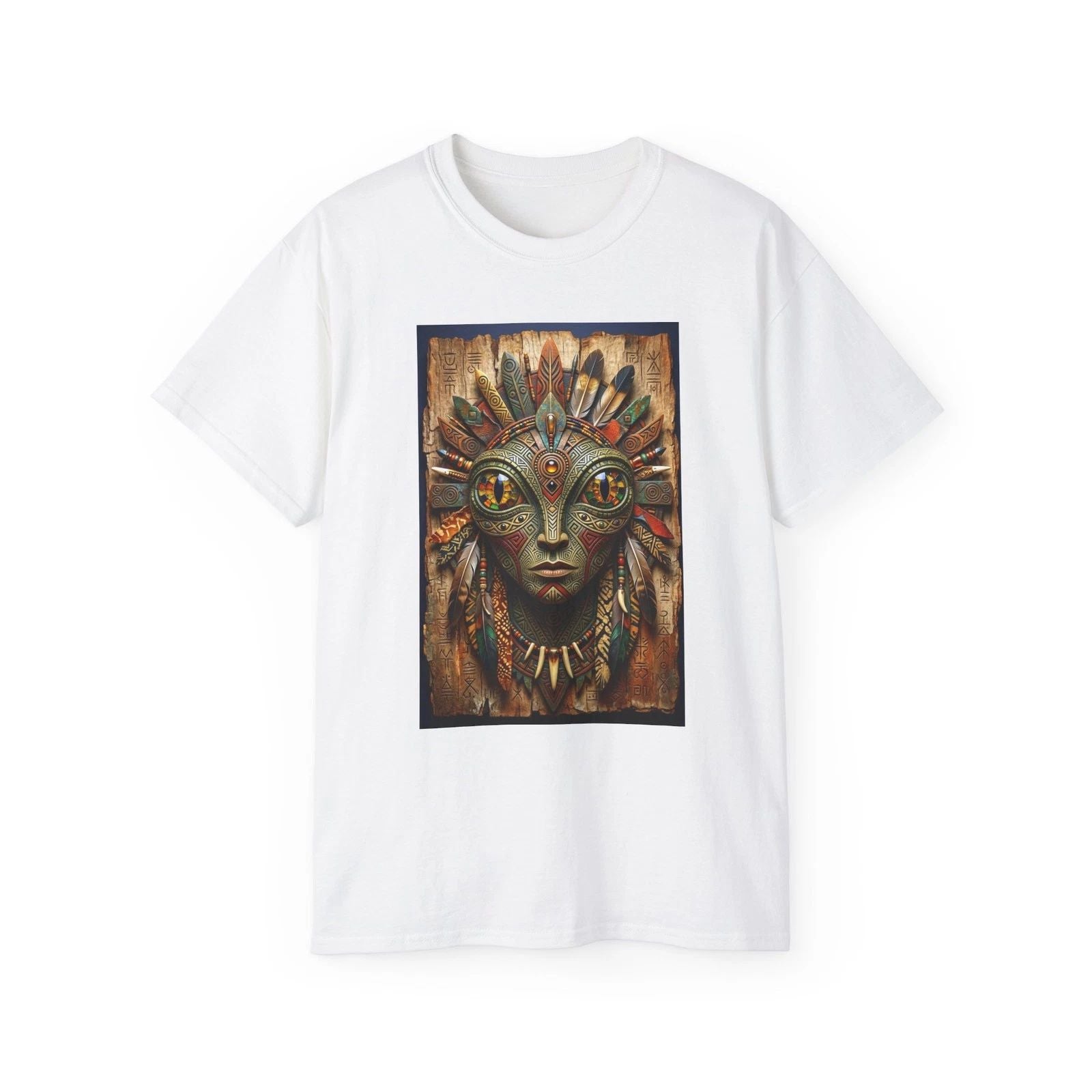 Tribal Mask Art Tee | Ethnic Headdress Portrait, Boho Spirit