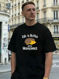 Cute Hedgehog Graphic 100% Cotton Men's T-Shirt, Suitable for Daily Casual Wear