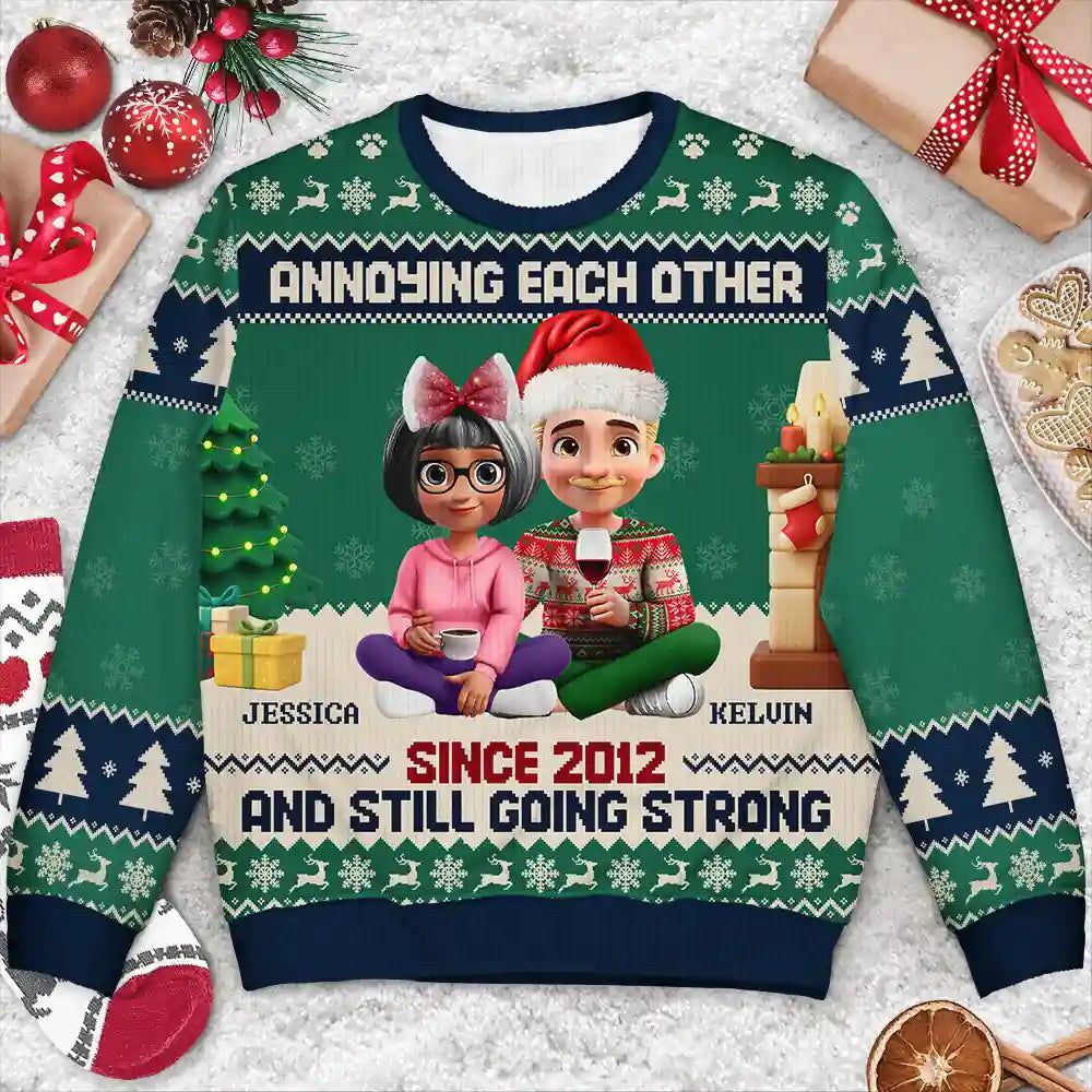 Annoying Each Other 3D Effect Couple - Personalized Unisex Ugly Sweater