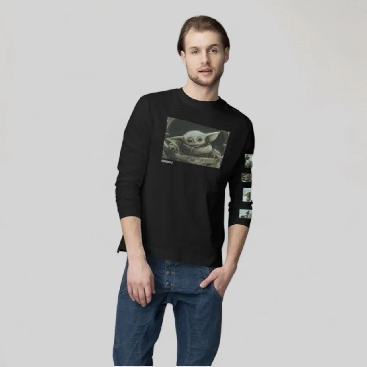 Geeknet Mandalorian Grogu Long Sleeve Tee Black Cotton Unisex Size Large NWT