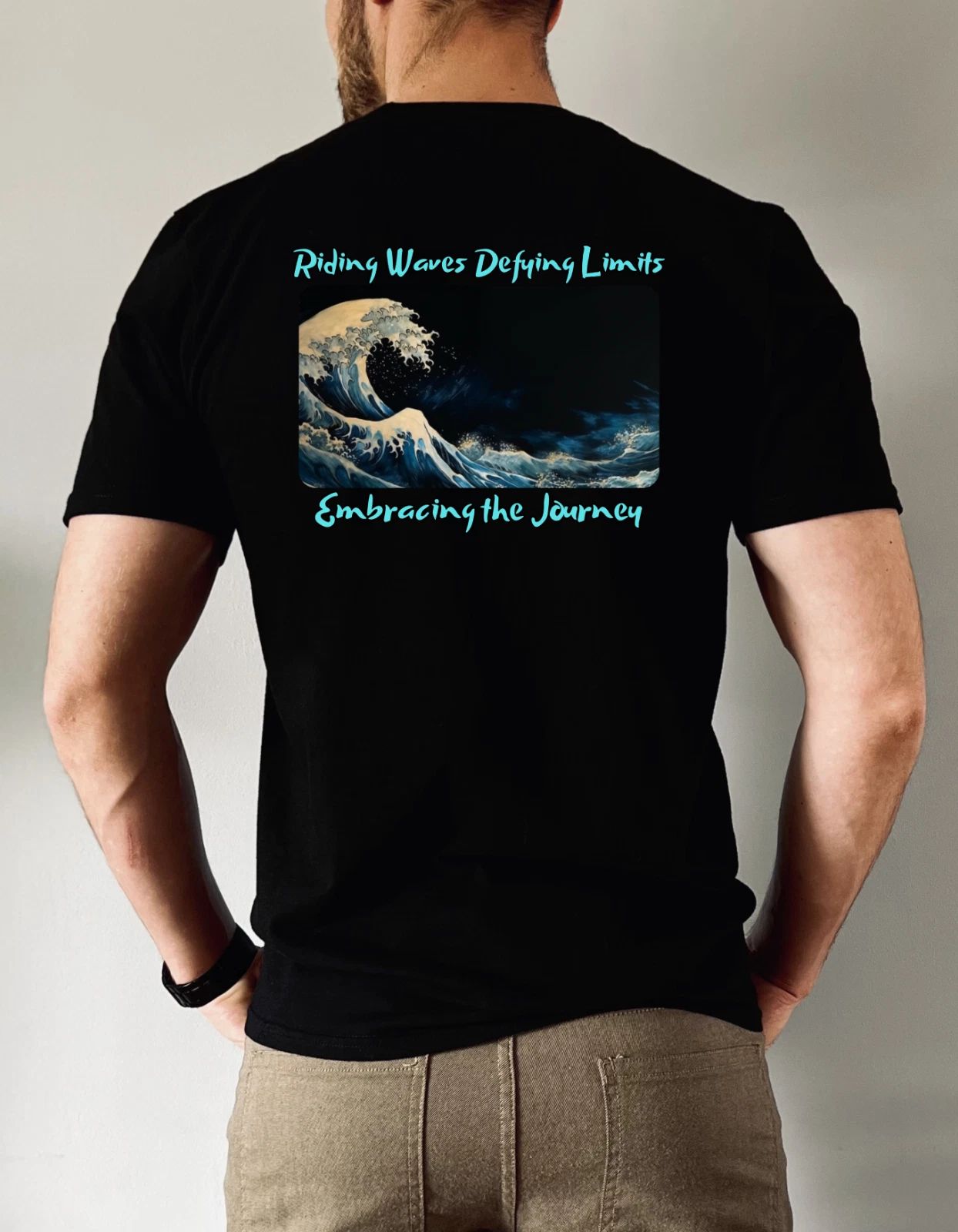 Riding Waves Defying Limits Beach and Surf Graphic Tee - Kanagawa Wave Design