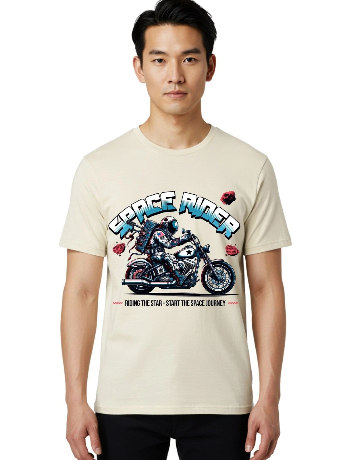Space-Rider Mens Graphic Tee,100% Cotton,Casual Summer Wear