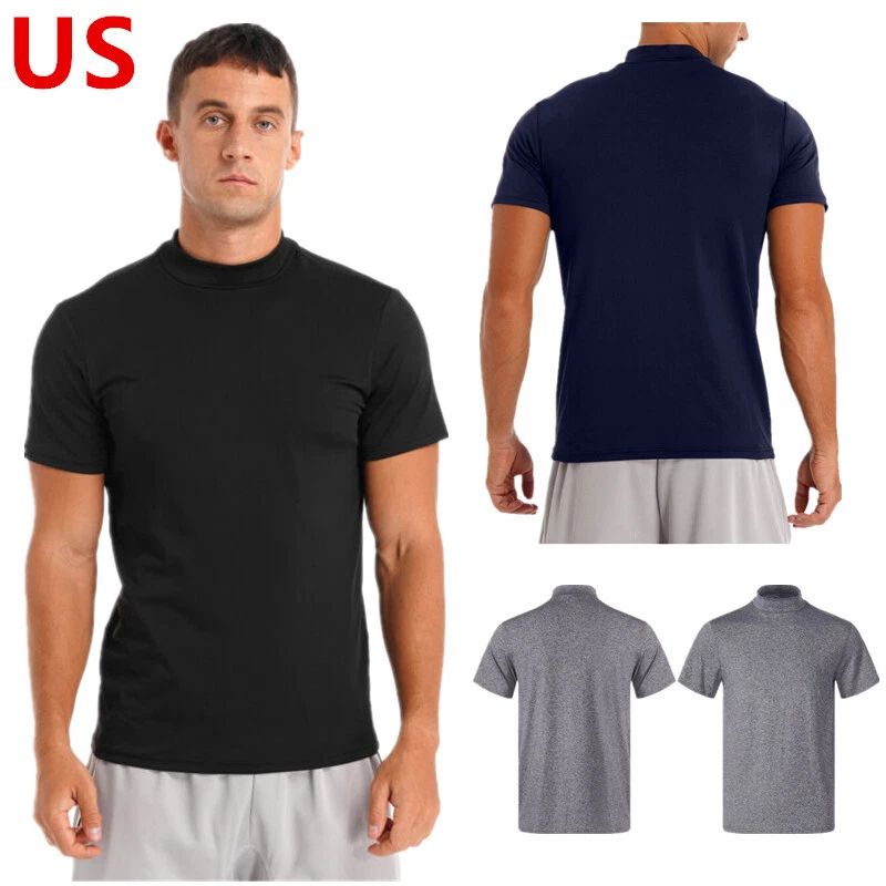 Men's Short Sleeve T-Shirt Turtleneck Thermal Undershirt Casual Pullover Tops
