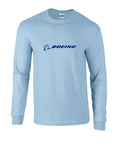 Boeing Blue Logo US Aviation  747 787 Geek Sky Blue Cotton Long Sleeve T-shirt